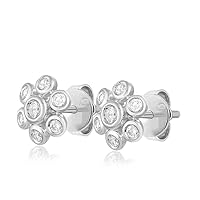 Round Cut White Diamond 925 Sterling Silver 14K White Gold Over Diamond Flower Cluster Stud Earrings