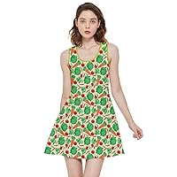 CowCow Womens Reversible Dress Vegetable Tomato Carrot Onion and Floral Skater Dress, XS-5XL