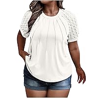 Women Plus Size Tops Crewneck Short Sleeve Lace Crochet T Shirt Loose Casual Summer Blouses Shirts Tunics