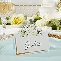 Kate Aspen Sage Green Party Decorations, Eucalyptus Floral Tent Place Cards (Set of 50) - Perfect for Greenery Baby Shower & Bridal Showers