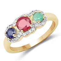 14K Yellow Gold Plated 1.16 Carat Genuine Multi Stone .925 Sterling Silver Ring
