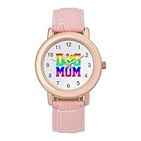 Dog Mom Rainbow Pawprint Classic Watches for Women Funny Graphic Pink Girls Watch Easy to Read