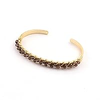 Designer Cuff Bracelet Gemstone Brass Gold Plated Smoky Quartz Hydro Small Beads Adjustable Bangle