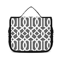 Gray and White Moroccan Trellis Pattern Travel Toiletry Bag Makeup Portable Cosmetic Bag Hanging Organizer for Women Men