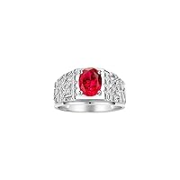 Men's Rings Designer Nugget Ring: Oval 9X7MM Gemstone & Sparkling Diamonds - Color Stone Birthstone Rings for Men, Sterling Silver Rings in Sizes 8-13. Mens Jewelry