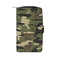 Tiger Camouflage Pattern Womens Leather Wallets Slim Card Holder Purse RFID Blocking Bifold Clutch Handbag Zippered Pocket
