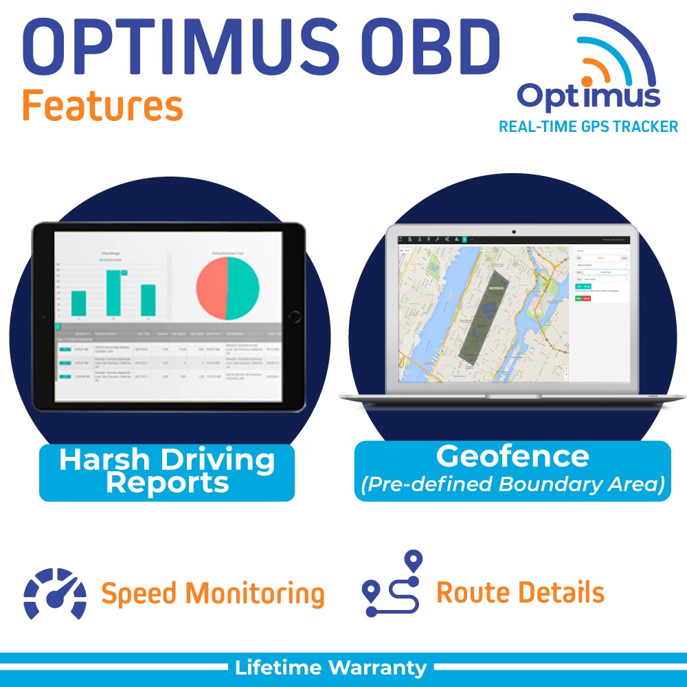 Optimus Plug-in GPS Tracker for Cars - Easy Installation - Harsh Driving Alerts - Reporting History and More - Extension Cable Included