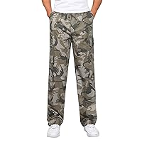 Wide Leg Sweatpants Mens Fashion Casual Loose Cotton Plus Size Pocket Lace Up Camouflage Elastic Pants for Men