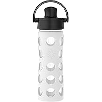Lifefactory 16-Ounce Glass Water Bottle with Active Flip Cap and Protective Silicone Sleeve, Optic White
