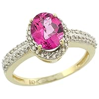 10k Yellow Gold Natural Pink Topaz Ring Oval 8x6mm Diamond Halo, sizes 5-10