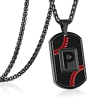 Baseball Initial A-Z Letter Necklace Dog Tag for Men Boys Son Boyfriend Stainless Steel Pendant Sports Athletes Jewelry Gifts 24 Inch Chain