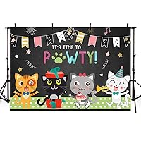 MEHOFOTO Cute Cat Birthday Party Photo Booth Backdrop Props It's Time for A Pawty Cats Pet Puppy Music Black Birthday Photography Background Banner for Cake Table Supplies 7x5ft