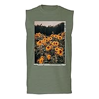 0405. Aesthetic Cute Floral Sunflower Botanical Print Graphic Fashion Men's Muscle Tank Sleeveles t Shirt