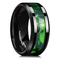 King Will Tungsten Carbide Wedding Band for Men - 8mm Black High Polished Inlay Green/Black Olive Shell Texture Patterns for Everyday Wear Comfort Fit