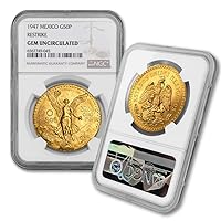 1947 - Mexican Gold 50 Pesos Coin AGW 1.2057 oz Gem Uncirculated (GEMUNC) - Moneda de 37.5 Gr de Oro Puro 50 MXN NGC Mint State
