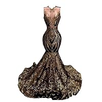 Women's Sequin Sleeveless Sweep-Train Mermaid Prom Evening Dress