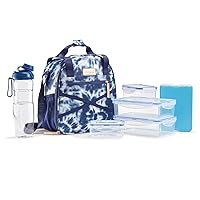 Fit & Fresh Kate Insulated Lunch Bag with Side Pouch & Carry Handles, Complete Lunch Kit Includes Matching Tumbler, 4 Containers & Ice Pack, Navy Tie Dye