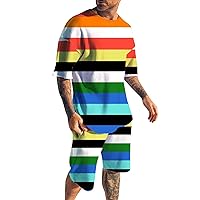 Prom Attire for Boys Men's 2 Piece Outfits Hipster Printed Patchwork Tee Shirt and Shorts Set New Years Suit for