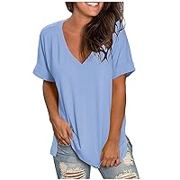 T Shirts Short Sleeve V Neck Tees for Women Plus Size Tops Trendy Lightweight Soft Casual Summer Outfits Clothes