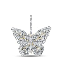 The Diamond Deal 14kt Yellow Gold Mens Round Diamond Butterfly Charm Pendant 1-1/2 Cttw