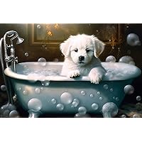 VXXZD Dog Diamond Painting Kits - Puppy in Bathtub Diamond Art for Adult - Gem Painting Crafts Bathroom Wall Decor 12 * 16 inch