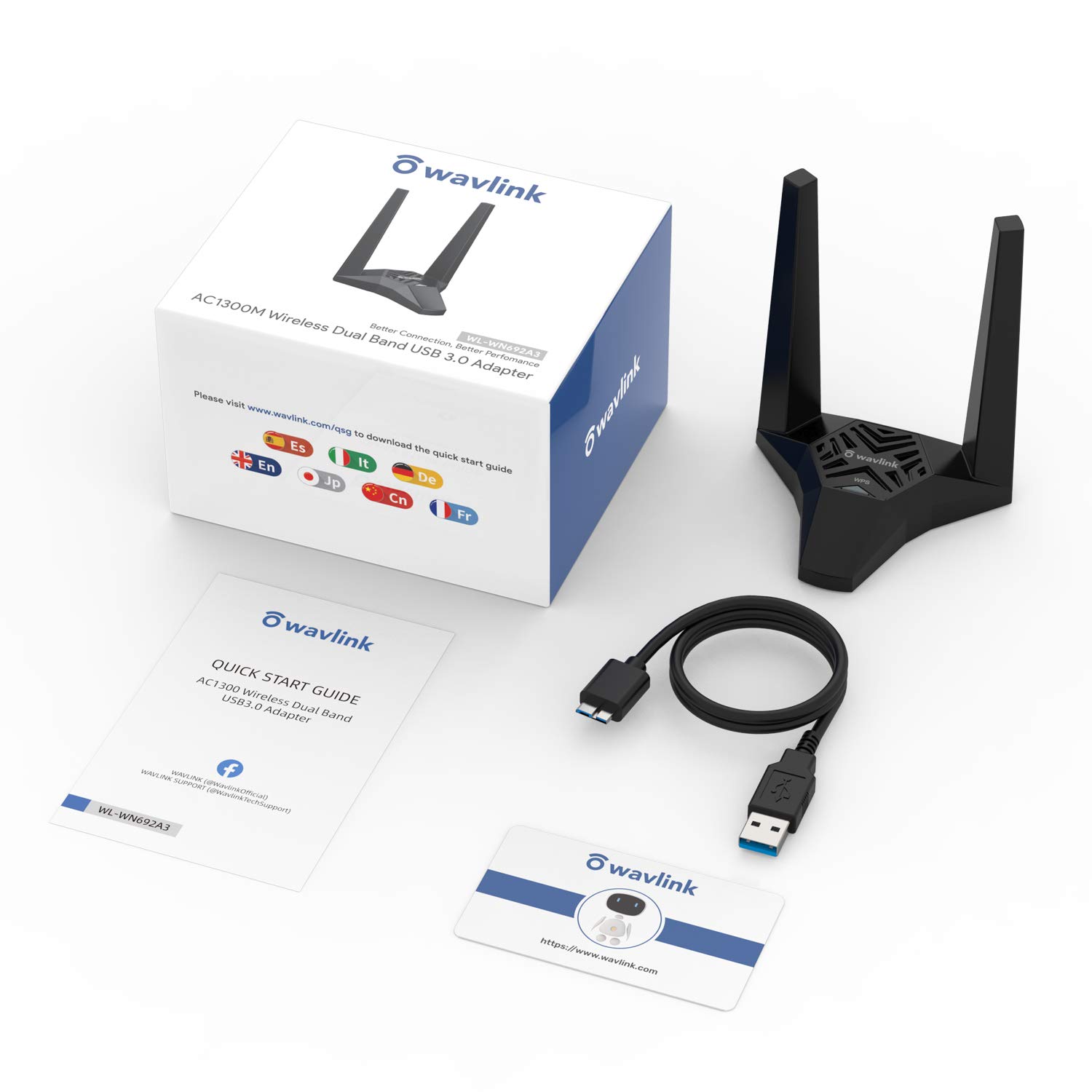 Wavlink USB 3.0 WiFi Adapter for PC, AC1300 Dual Band 5GHz+2.4GHz Wireless Network Adapter with High Gain Antennas for Windows XP/Vista/7/8/8.1/10/11 MacOS 10.7-10.15