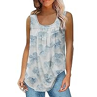 Tank Tops for Women Sexy Casual，Womens Summer Tank Top Sleeveless Scoop Neck Pleated Tunic Blouse Floral T Shirts