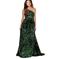 2023 One Shoulder Glitter Prom Evening Dresses A Line Sequin Evening Dresses for Women Formal