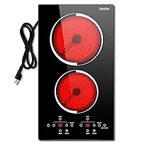 12 Inch Electric Cooktop - 2 Burner Countertop & Built-in Electric Stove Top, 120V Plug in Electric Cook Top, Timer, Safety Lock, Over-Temperature Protection, Sensor Touch Control