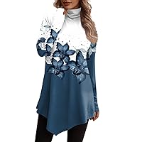 Women Sexy Floral Tops Fashion Turtleneck Western Shirts Long Sleeve Fall Vintage Tunics Loose Fit Daily Clothes