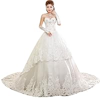 Strapless Beaded Layers Bridal Gown Train Wedding Dress