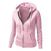 Fashion Women's Full Zip Hoodie Jacket - Slim Fit Lightweight Long Sleeve Hooded Up Sweatshirt Athletic Pink