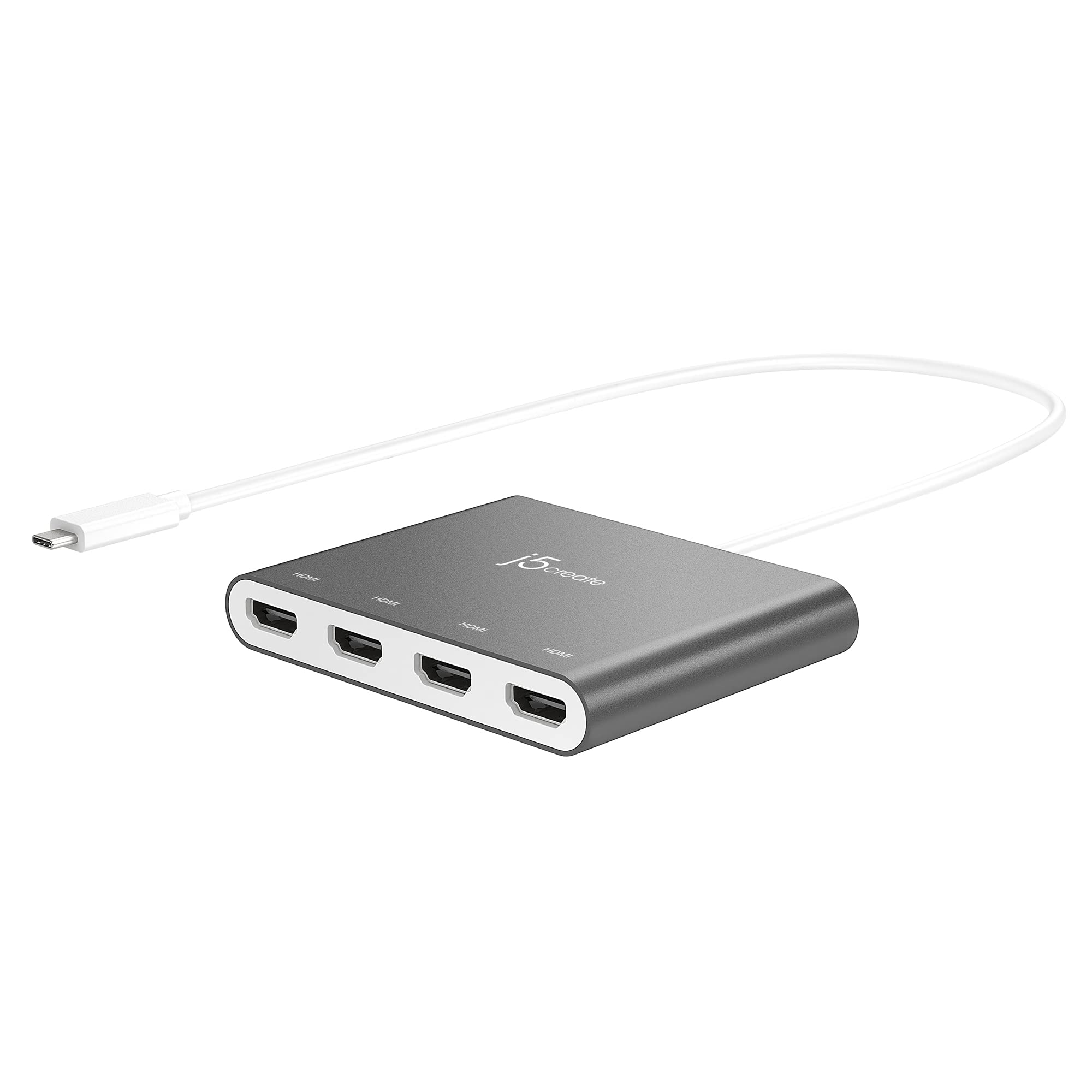 j5create USB-C to 4 Port HDMI Adapter Hub- Multi Monitor Splitter - Support 4 1080p 60Hz Displays - Compatible with Type-C MacBook and Windows Laptop (JCA366)