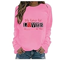 Cute Sweatshirts for Teen Girls Valentine Letter Print Crew Neck Shirt Basic Date Shirts for Women