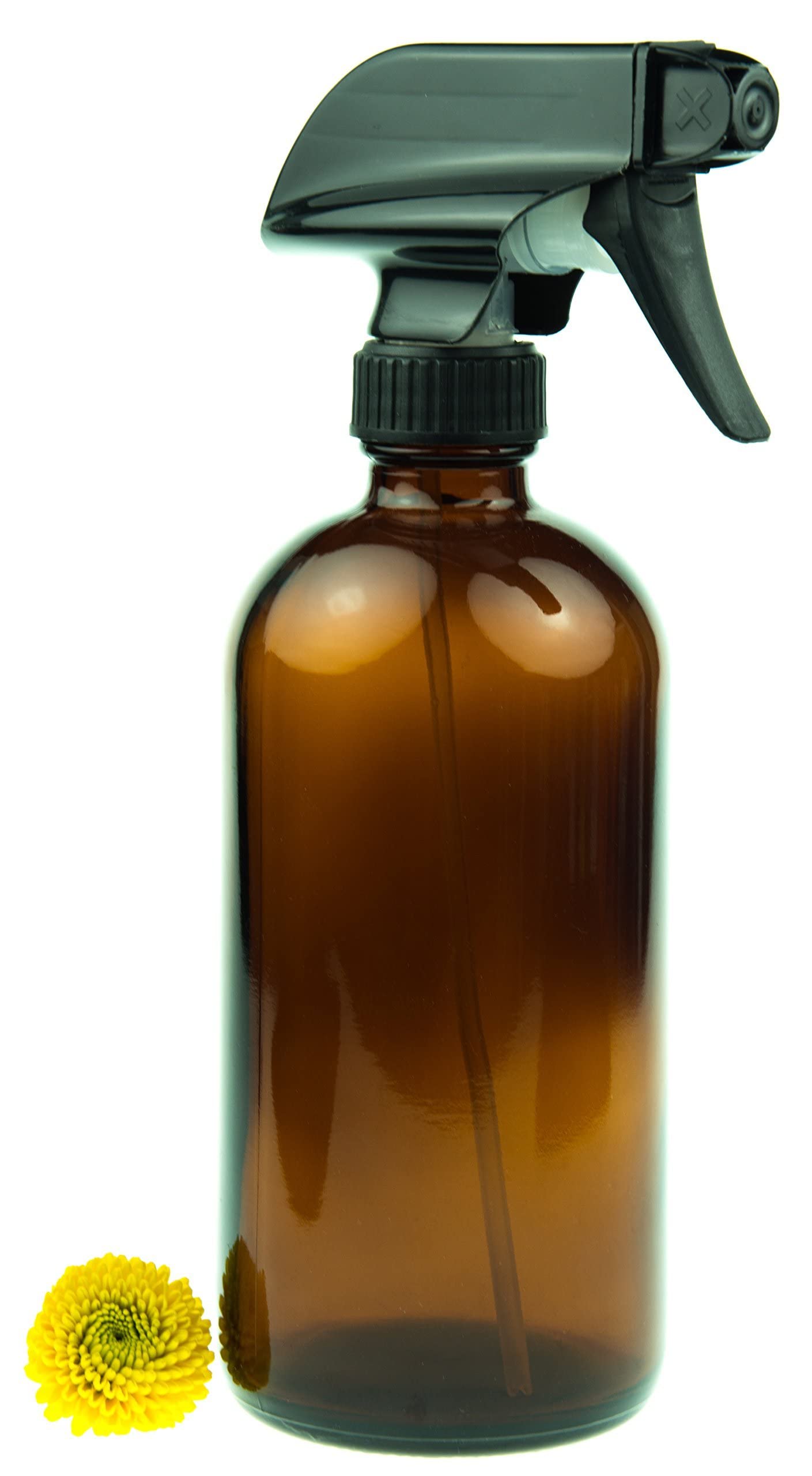 Empty Amber Glass Spray Bottle - Large 16 oz Refillable Container is Great for Essential Oils, Homemade Cleaning Products, Aromatherapy - Durable Black Trigger Sprayer w/ Mist and Stream Setting