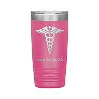 Personalized Registered Nurse Tumbler With Name - RN Gift - 20oz Insulated Engraved Stainless Steel RN Cup Pink