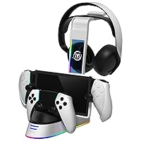 JOYTORN Charging Station Compatible with PS Portal Remote Player,Charging Dock for Playstation Portal Console and PS5 Controller with Headset Holder,RGB Light
