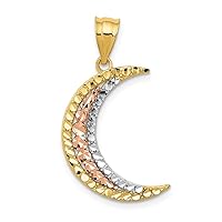 14k Yellow Gold Polished Open back Rose and Rhodium Sparkle Cut Celestial Moon Pendant Necklace Measures 28x14mm Wide Jewelry for Women