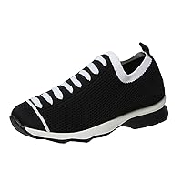 Women's Casual Lace Up Sneaker Ladies Fashion Color Blocking Breathable Knitted Mesh Shallow Flat Casual Sports Shoes