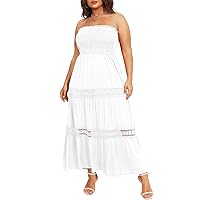 Pinup Fashion Women's Summer Strapless Maxi Dress Plus Size Casual Tube Top Beach Long Bohemian Smocked Sundress
