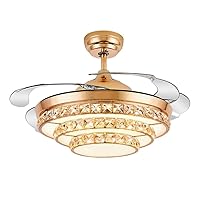 Ceiling Lamp Ceiling Fans with Lamp Invisible K9 Crystal Ceiling Fan Light Frequency Conversion Living Room Bedroom Remote Control Led Fan Indoor Lighting/Gold/42 Inches