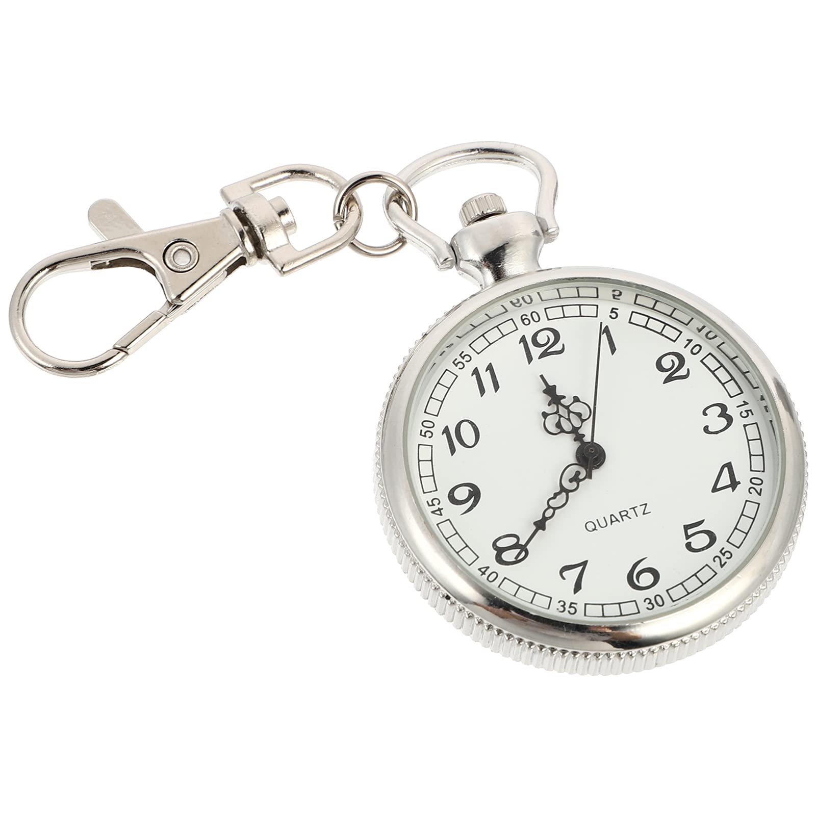POPETPOP Clip- on Open Face Quartz Pocket Watch with Key Buckle- Unisex Fob Watch Hanging Pocket Watch Decorative