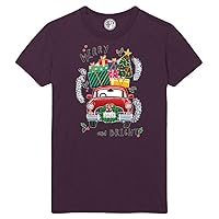 Merry and Bright Car with Wreath Printed T-Shirt - Eggplant - LT