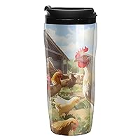 Farmhourse Chickens Travel Coffee Mug Insulated Tumbler Double Walls Plastic Cup with Lid for Home Office Outdoor