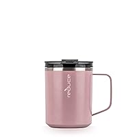 14 oz Insulated Coffee Mug with Handle and Flo-Motion Lid - Perfect Travel Mug with Handle for Hot Coffee and Tea - Single-Serve Friendly, Dishwasher Safe, BPA Free - Rose Pink