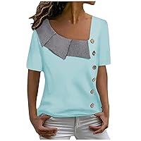 Women's Blouses Fashion 2023 Casual Round Neck Bubble Short Sleeved T-Shirt Tunic Top Blouses