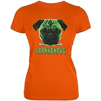 Animal World Halloween Franken Pug Dog Orange Juniors Soft T-Shirt