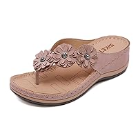 Wedge Sandals for Women Clip Toe Flip Flops Sandals with Arch Support Cushion Dressy Platform Open Toe Slip On Summer Beach Slippers Comfortable Shoes for Casual Walking Vacation Shopping
