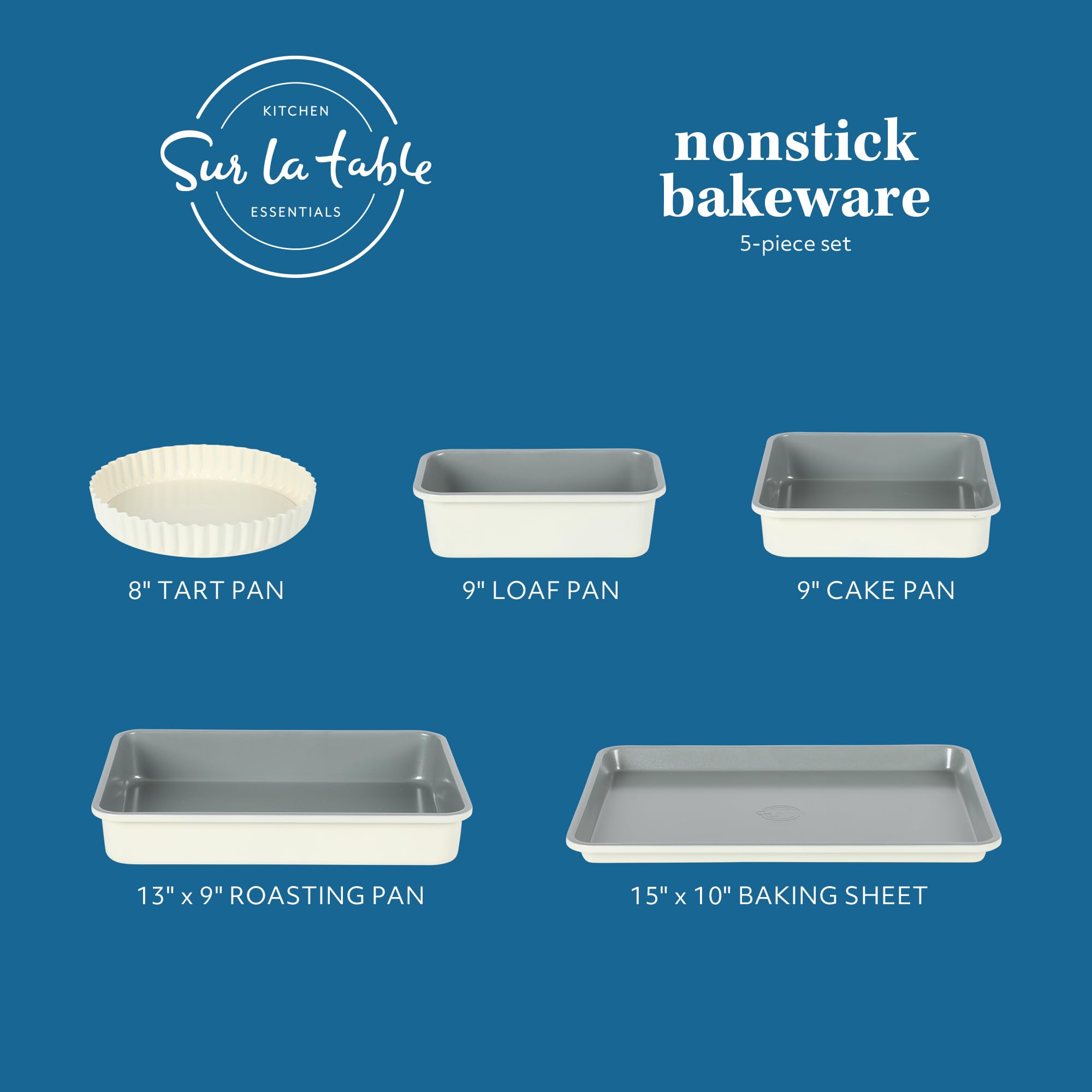 Sur La Table Kitchen Essential Carbon Steel Bakeware Set W/Premium PFA Free Grey Ceramic Nonstick - Linen White Exterior