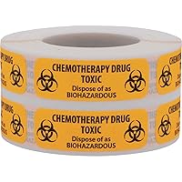 Chemotherapy Drug, Toxic, Dispose of as Biohazardous Medical Healthcare Labels, 0.5 x 1.5 Inches in Size, 500 Labels on a Roll